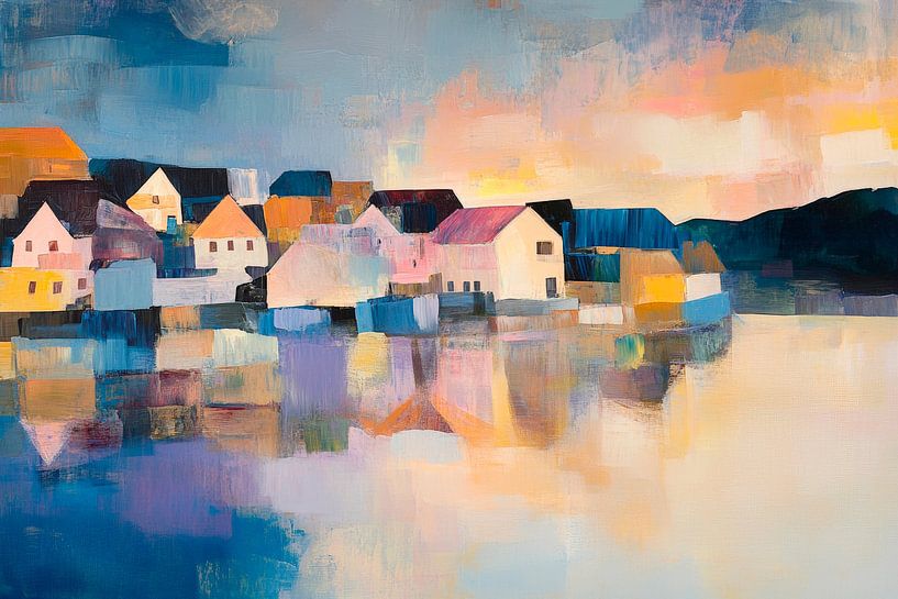 Vue colorée du port au crépuscule par Poster Art Shop