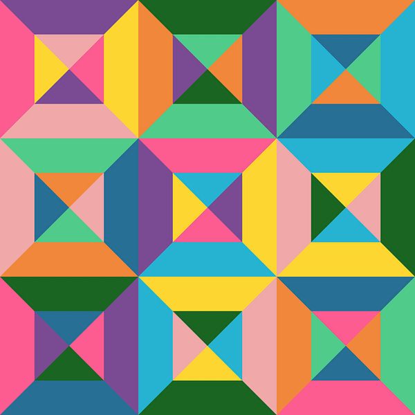 Geometric square of triangles with abstract composition in soft colors by Roger VDB