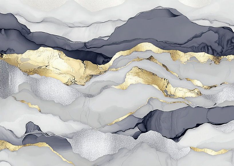 Vergoldete Silhouetten von Abstraktes Gemälde