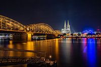 Cologne Cathedral, Hohenzollern Bridge, Musical Dome on the Rhine with bridge in the foreground