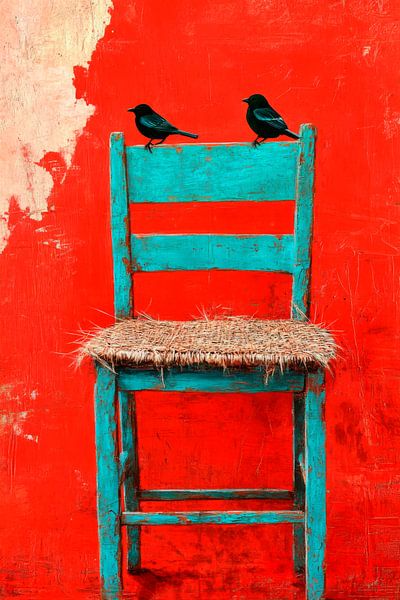 Blaue Stühle Vögel von Poster Art Shop