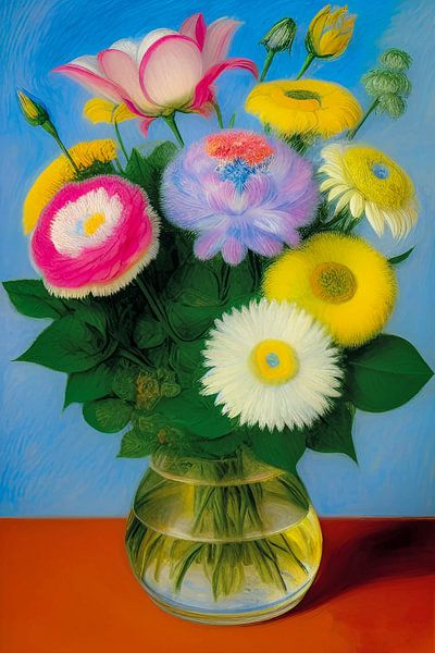Blumen in einer Vase, digital painting von Mariëlle Knops, Digital Art