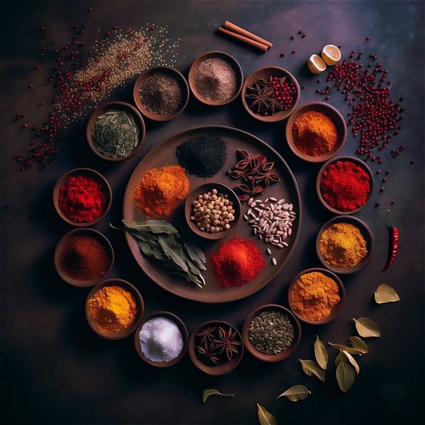 Runde Zusammensetzung aller Arten von Gewürzen und Kräutern von Roger VDB
