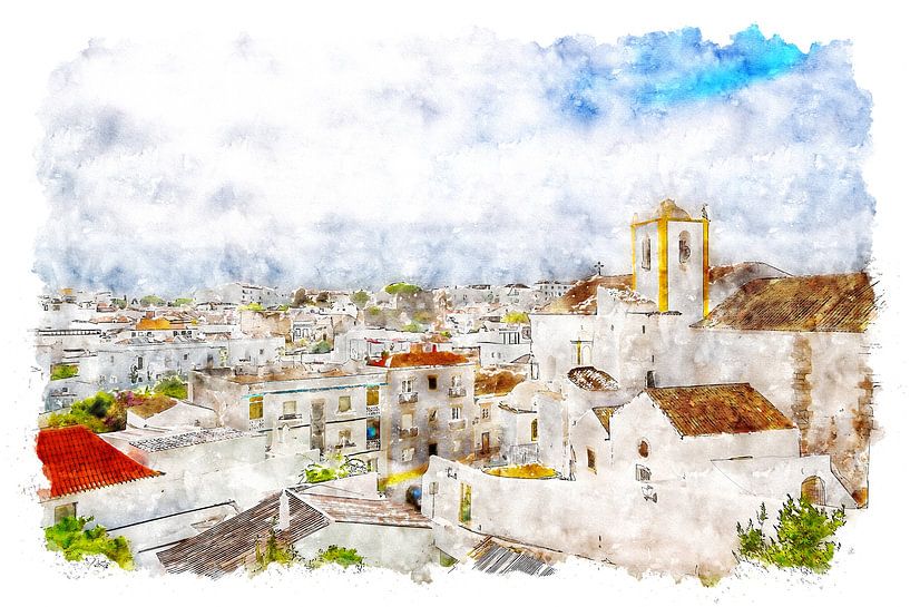 Église surplombant Tavira (Portugal) (art) par Art by Jeronimo
