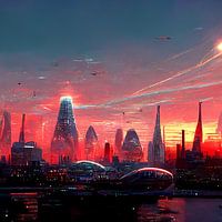 Sonnenuntergang in der Stadt der Zukunft