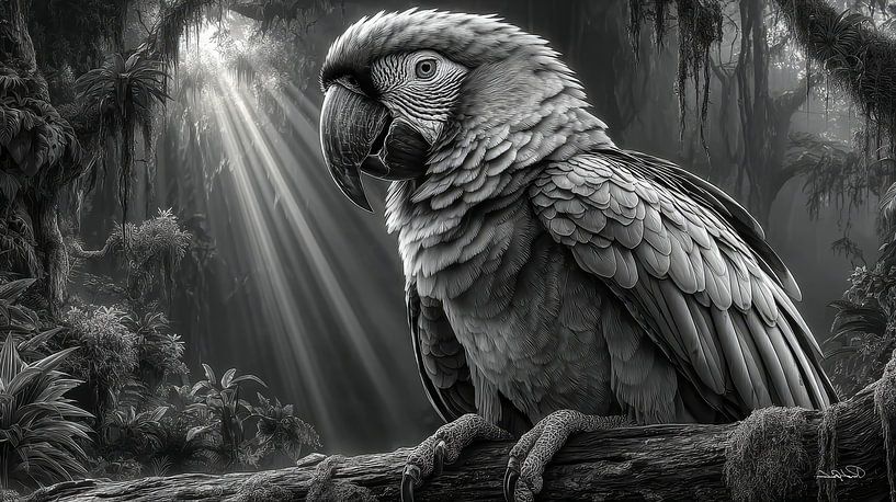 perroquet noir et blanc cacatoès-ara par Gelissen Artworks