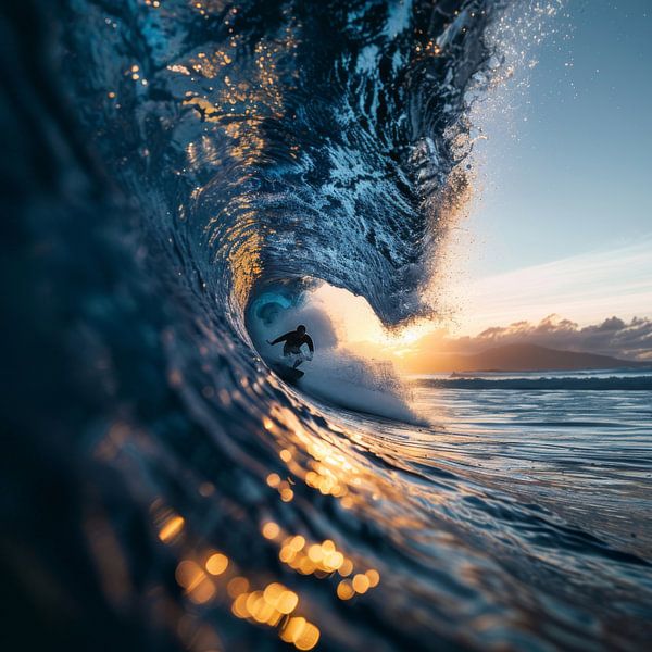 Surfer in the sunset by Poster Art Shop