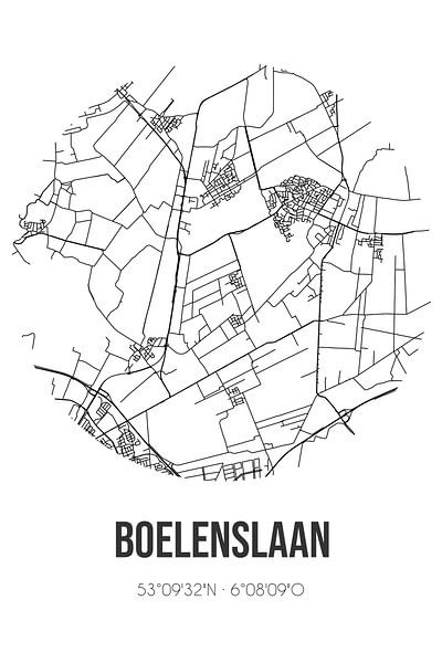 Boelenslaan (Fryslan) | Carte | Noir et blanc par Affiches de lieux