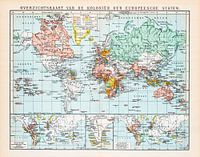 Weltkarte, Kolonien in Europa. Vintage Karte ca. 1900