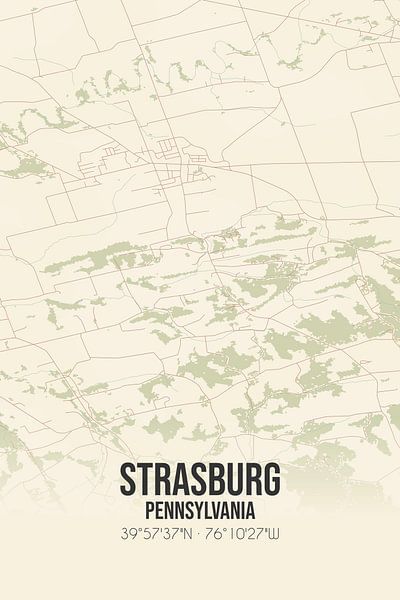 Carte ancienne de Strasburg (Pennsylvanie), USA. par Affiches de lieux