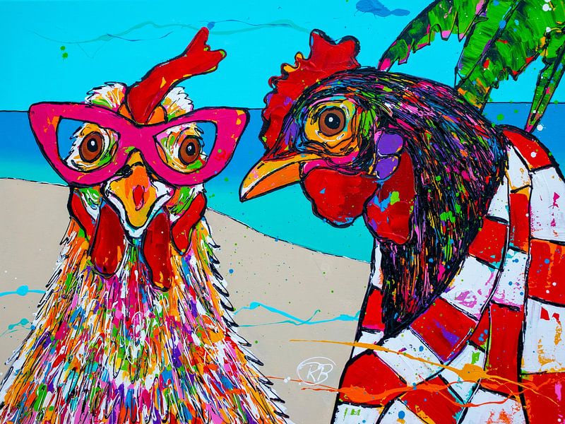 Kippen op het strand van Happy Paintings / Renata Rolefes