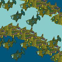 VISSEN grafische print van een school vissen