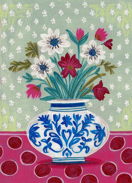 Nature morte Vase avec bouquet de fleurs sauvages Couleurs vives par Caroline Bonne Müller