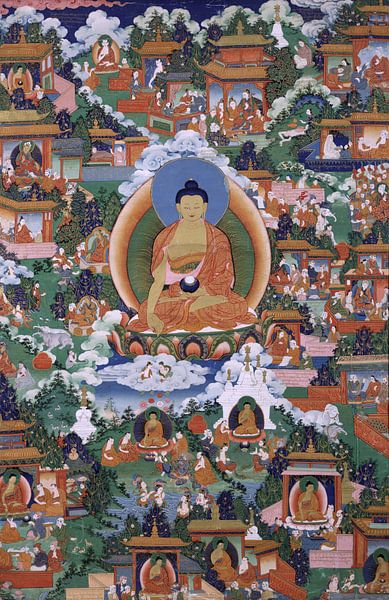 Shakyamuni Buddha with scenes from Avadana legends - 19th century by Het Archief