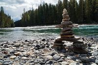 Pile of stone on the riverside