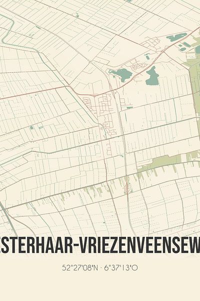 Carte ancienne de Westerhaar-Vriezenveensewijk (Overijssel) par Affiches de lieux
