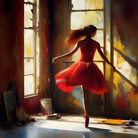 Balletttänzerin in einer alten Fabrik - farbenfrohes Kunstwerk im Stil eines Ölgemäldes