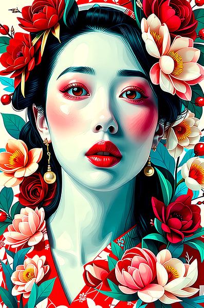 Geisha orientalische Frau mit Blumen von Egon Zitter