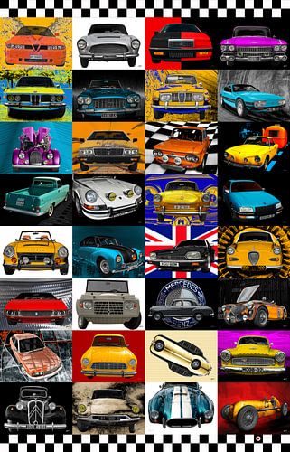 Vintage-autoposter met 32 klassieke auto's van aRi F. Huber