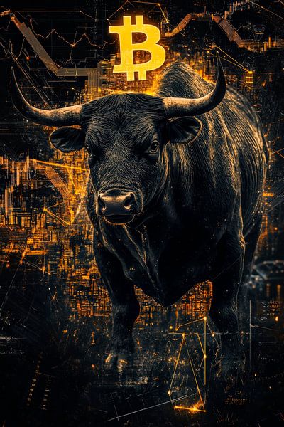 Un taureau avec le symbole Bitcoin - Digital par Poster Art Shop