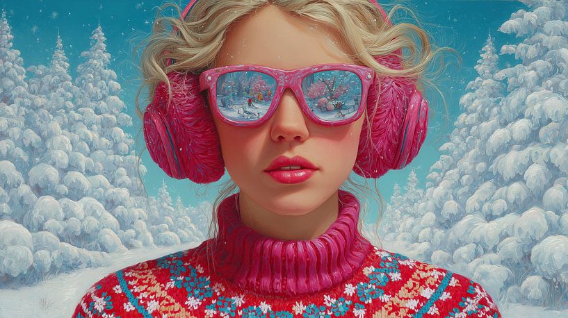 Frau mit Brille | Schneestadt mit Brille von ARTEO Gemälde