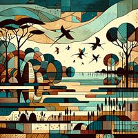 Collage/Zusammenstellung des Vogelschutzgebiets Lagune cq in Senegal