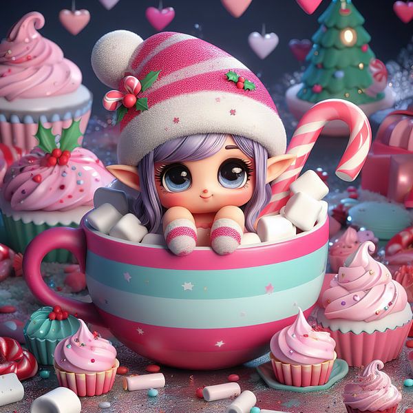 Cute 3d girl in a mug full of sweets by Laly Laura