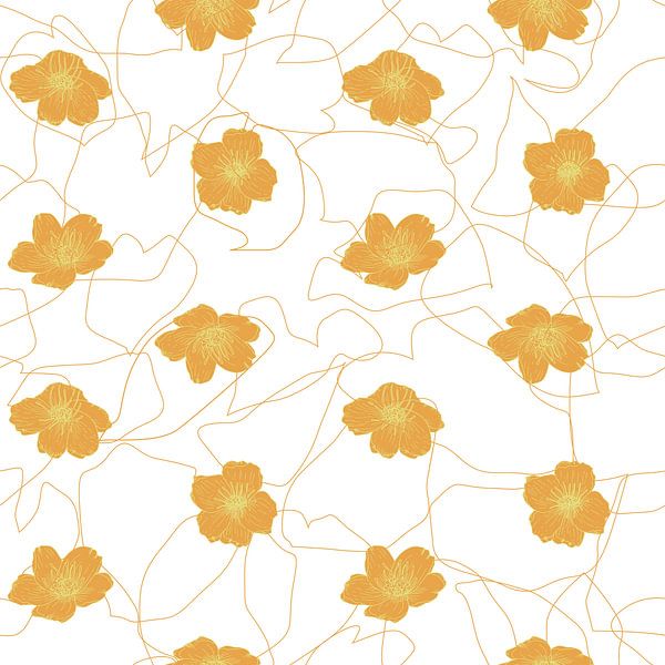 Bloemen in retro stijl. Moderne abstracte botanische kunst. Pastelkleuren geel en wit van Dina Dankers