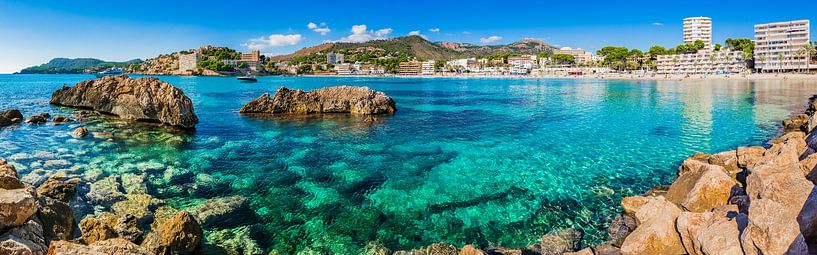 Panoramablick auf die schöne Küste von Peguera, Strand von Platja Palmira, Mallorca Spanien von Alex Winter