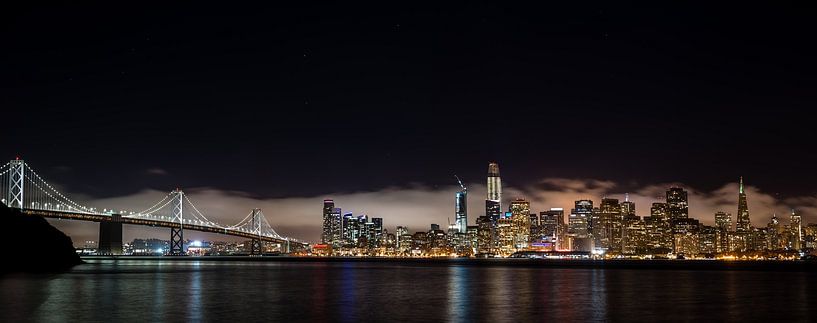 Panorama Bay Bridge und Skyline San Francisco Kalifornien bei Nacht von Dieter Walther