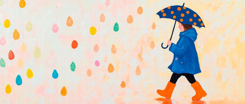 Jour de pluie avec parapluie - Coloré par Poster Art Shop