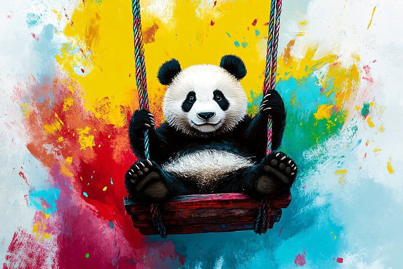 Panda auf bunter Schaukel von Art & Soul Creations