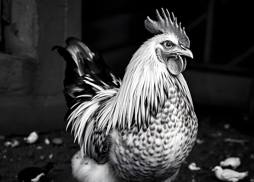 TW living - black white photo - chicken von TW living