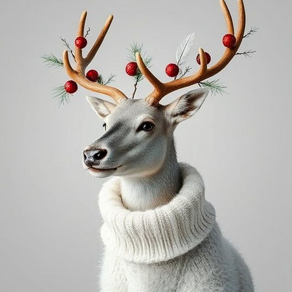 Portrait d'un renne avec pull en laine. par J.a Dijkstra