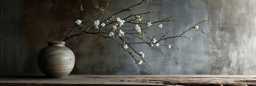 Panorama Stillleben Vase und Zweig mit Blüte von Digitale Schilderijen