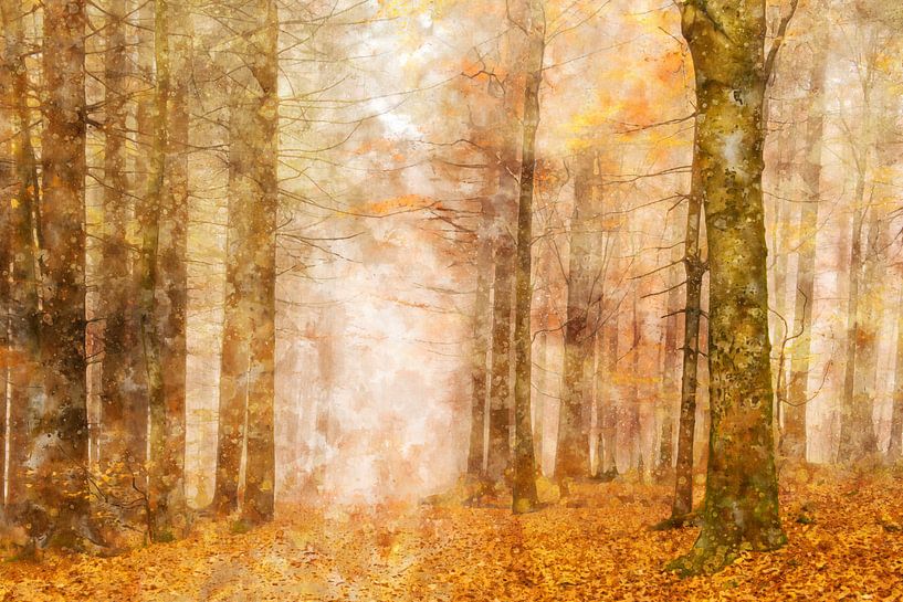 Forêt d'automne à l'aquarelle par Elles Rijsdijk