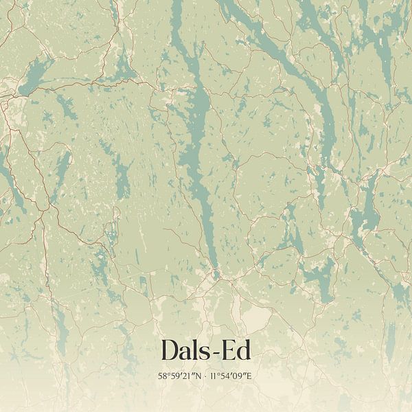 Carte ancienne de Dals-Ed, Suède. par Affiches de lieux