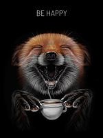 Renard heureux avec du café