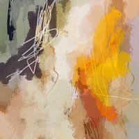 Peinture abstraite moderne aux couleurs pastel. Jaune, terre cuite, vert et orange.
