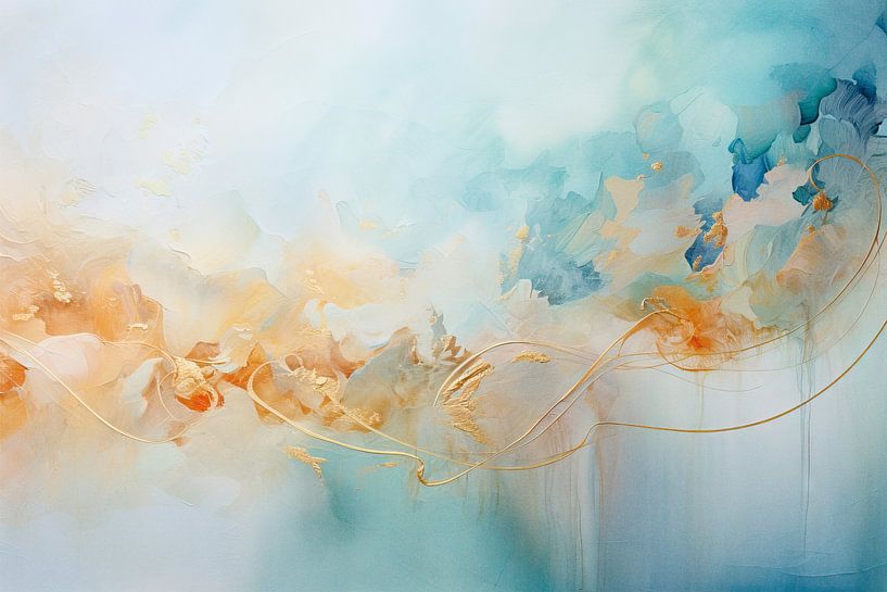 Abstract Minimalisme in Blauw en Goud van Joriali fotografie en schilderijen