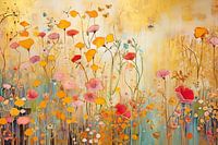 Stilleben, Blumen mit goldenem Hintergrund