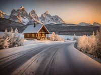 Winterse weg in de bergen