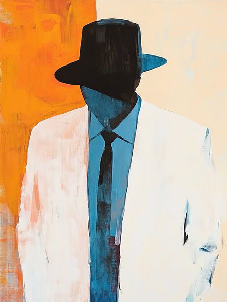 Homme avec chapeau sur toile colorée par Art Merveilleux
