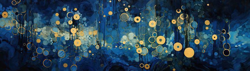Goldene Mähne | Abstraktes Nachtblau von Abstraktes Gemälde