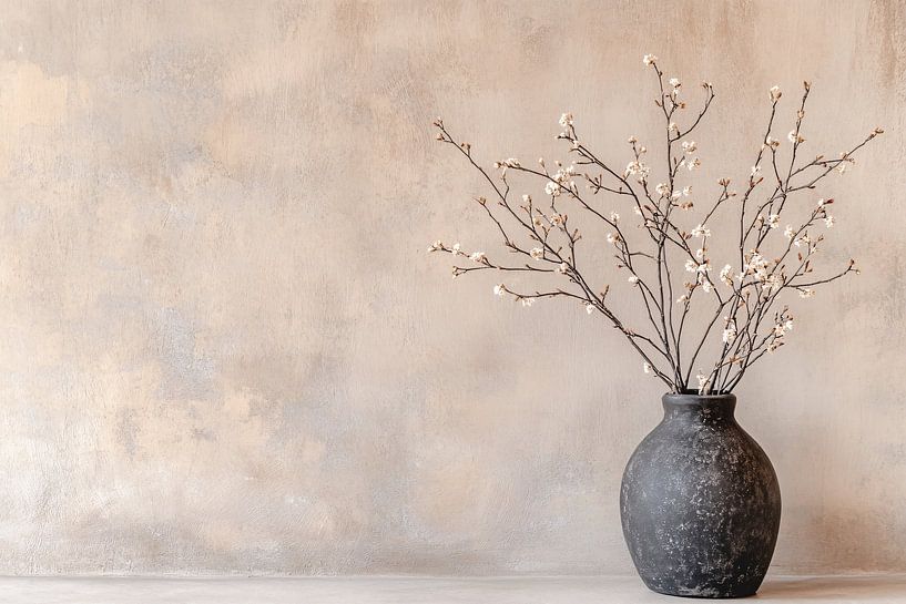 Schwarze Vase mit Blütenzweigen von Imperial Art House
