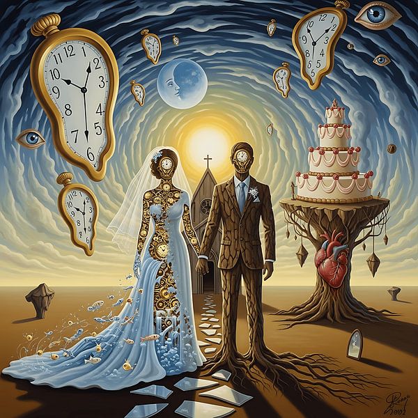 Amoureux éthérés dans des rêves surréalistes - Romantic Surrealism Art par Aden Pink Galerry