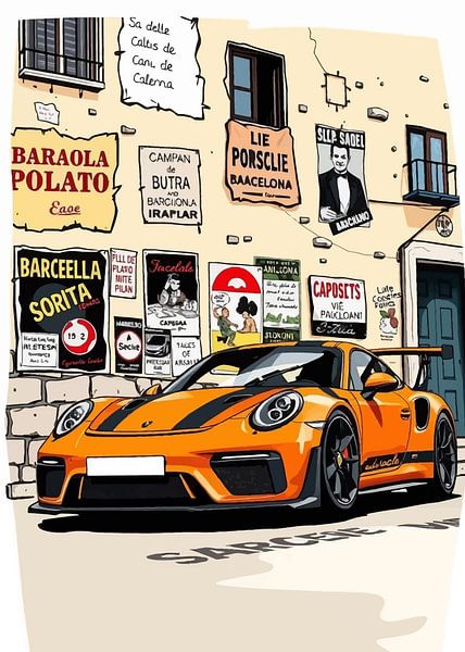 Orange &amp;amp ; Noir Porsche 911 GT3 RS - Avec murs de collages et murs de mèmes amusants par MIROKKU