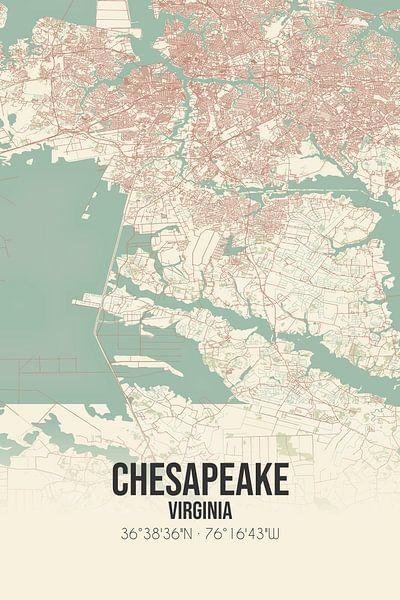 Carte ancienne de Chesapeake (Virginie), Etats-Unis. par Affiches de lieux