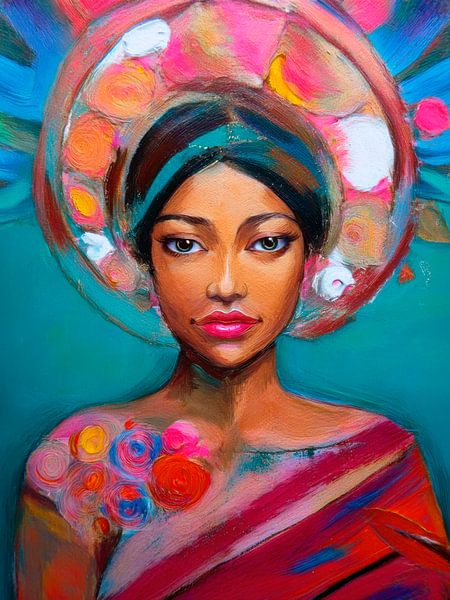 Portrait moderne d'une femme. Femmes du monde : Aqua blue-1 par Studio Pieternel