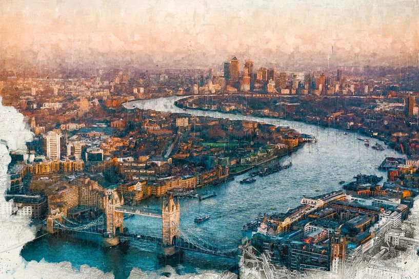 Gemalte Londoner Skyline von Arjen Roos